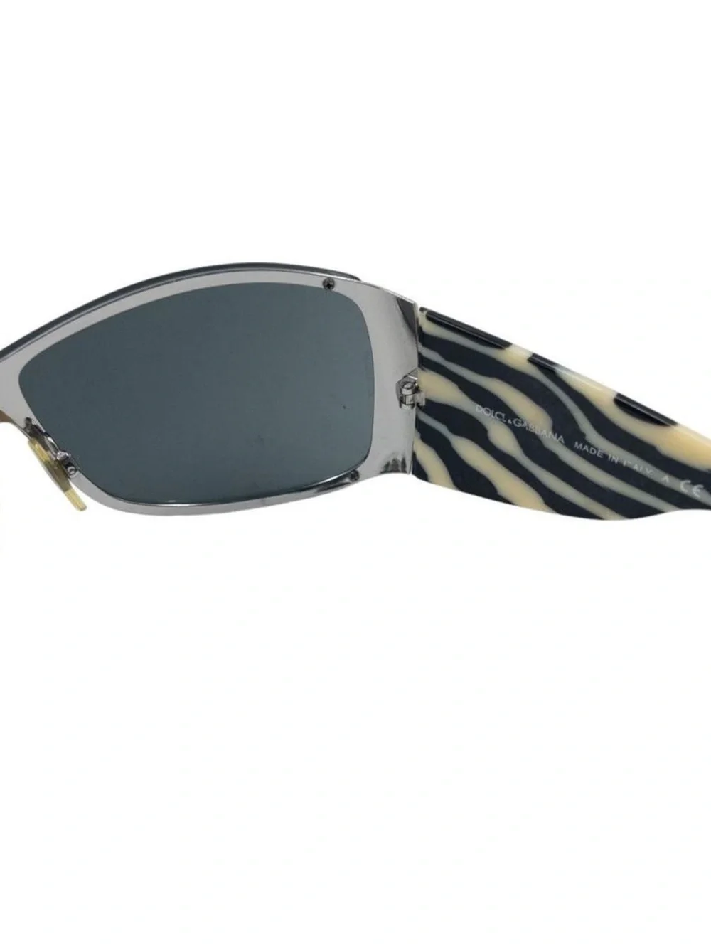 Dolce & Gabbana Black Shield Sunglasses with Zebra-Print Temples